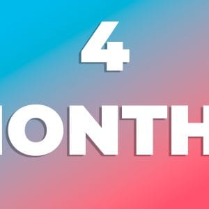 4 months progress overview with vibrant blue to pink gradient background.